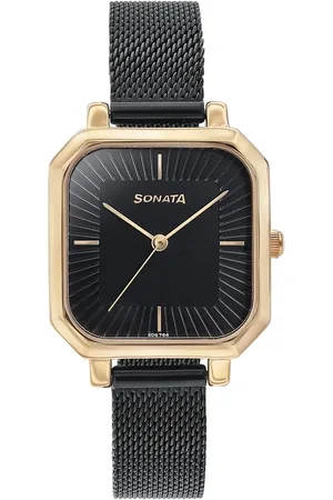 Sonata Modern Edit Quartz Analog Black Dial Black Stainless Steel Strap Watch For Women