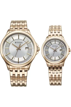 Titan Bandhan Quartz Analog with Date Silver Dial Rose Gold Stainless Steel Strap Watch For Couple