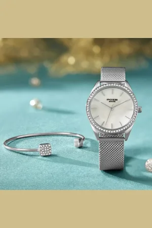Sonata Poze Quartz Analog Mother of Pearl Dial Silver Color Stainless Steel Strap Watch For Women