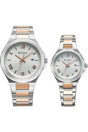 Titan Bandhan Quartz Analog with Date White Dial Two Toned Stainless Steel Strap Watch For Couple