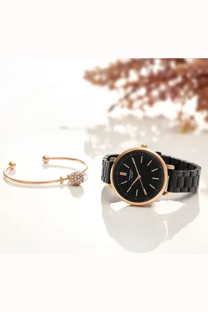 Sonata Poze Quartz Analog Black Dial Black Color Stainless Steel Strap Watch For Women