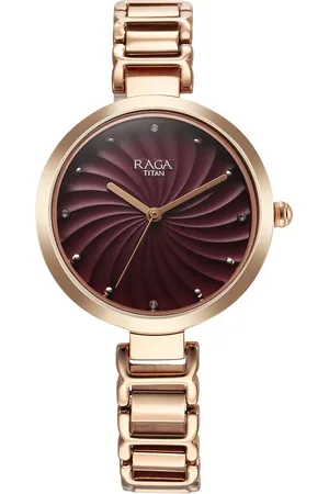 Titan Raga Memoirs Quartz Analog Burgundy Dial With Rose Gold Color Metal Strap Watch For Women