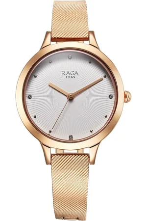 Titan Raga Memoirs Quartz Analog White Dial With Rose Gold Color Metal Strap Watch For Women