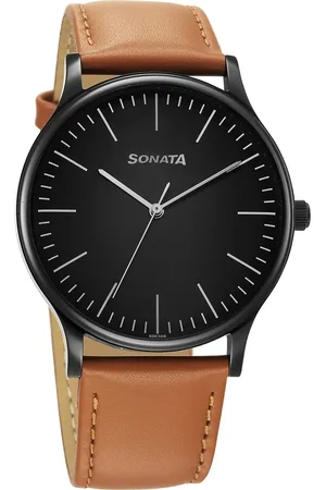 Sonata Aspire Quartz Analog Black Dial Leather Strap Watch For Men
