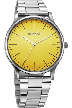 Sonata Aspire Quartz Analog Yellow Dial Stainless Steel Strap Watch For Men
