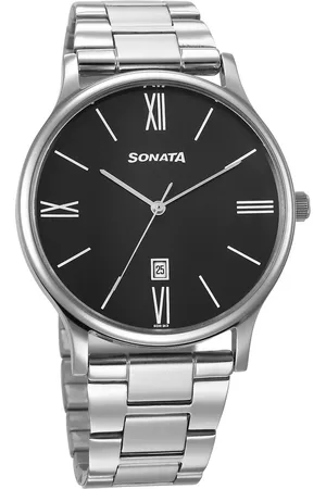 Sonata Aspire Quartz Analog with Date Black Dial Stainless Steel Strap Watch For Men