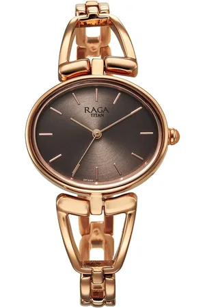 Titan Raga Ascend Quartz Analog Brown Dial With Rose Gold Color Metal Strap Watch For Women