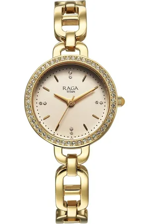 Titan Raga Showstopper Quartz Analog Golden Dial Metal Strap Watch For Women