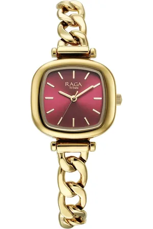 Titan Raga Showstopper Quartz Analog Maroon Dial Metal Strap Watch For Women