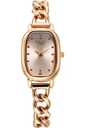 Titan Raga Showstopper Quartz Analog Rose Gold Dial Metal Strap Watch For Women