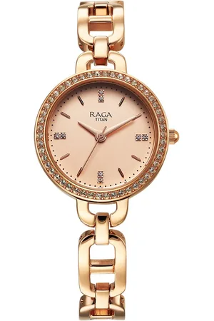 Titan Raga Showstopper Quartz Analog Rose Gold Dial Metal Strap Watch For Women