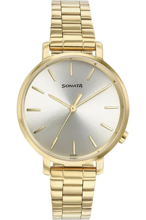 Sonata Elegent Essentials Quartz Analog Champagne Dial Stainless Steel Strap Watch For Women