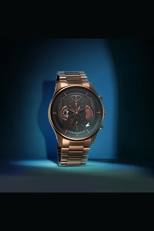 Fastrack Opulence Sun Moon Chronograph Black Dial Brown Metal Strap Analog Quartz Watch For Guys