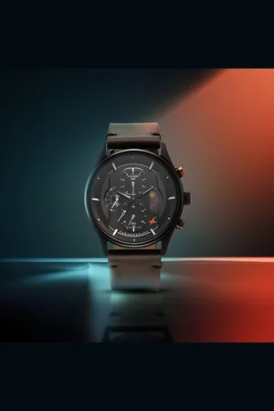 Fastrack Opulence Sun Moon Chronograph Black Dial Brown Leather Strap Analog Quartz Watch For Guys