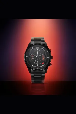Fastrack Opulence Sun Moon Chronograph Black Dial Black Metal Strap Analog Quartz Watch For Guys