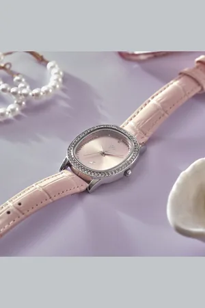 Fastrack Vyb Mirage Quartz Analog Pink Dial Pink Color Leather Strap Watch For Girls