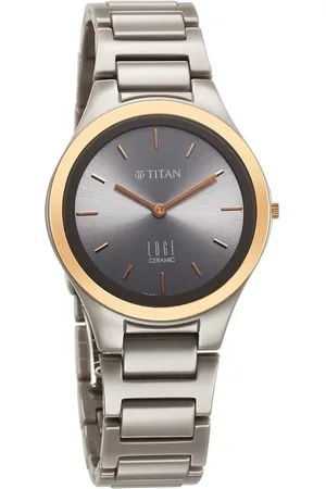 Titan Edge Ceramic Quartz Analog Grey Dial Ceramic Strap Watch For Women