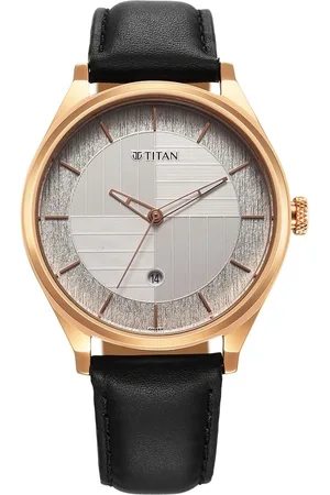 Titan Neo Economy Quartz Analog with Date Silver Dial Black Leather Strap Watch For Men