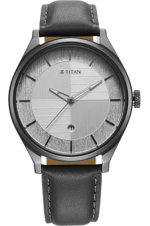 Titan Neo Economy Quartz Analog with Date Silver Dial Grey Leather Strap Watch For Men