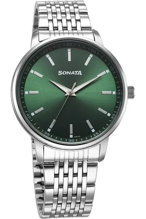 Sonata Wedding Quartz Analog Green Dial Stainless Steel Strap Watch For Men