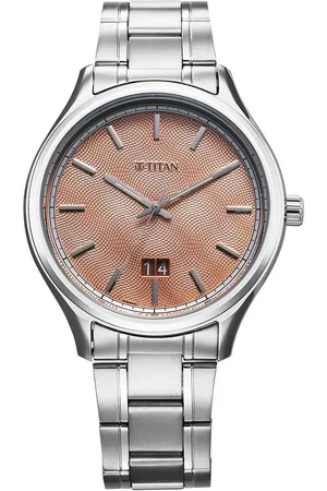 Titan Palette Of Time Quartz Analog with Date Orange Dial Stainless Steel Strap Watch For Men