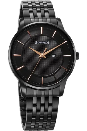Sonata Wedding Quartz Analog Black Dial Stainless Steel Strap Watch For Men
