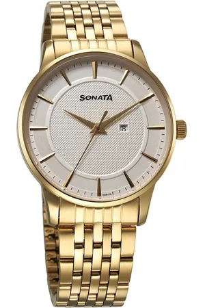 Sonata Wedding Quartz Analog Off White Dial Stainless Steel Strap Watch For Men