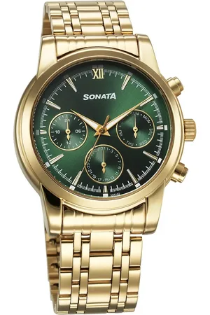 Sonata Wedding Multifunction Green Dial Stainless Steel Strap Watch For Men