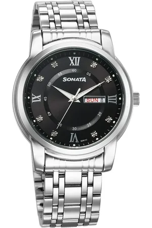 Sonata Wedding Quartz Analog Black Dial Stainless Steel Strap Watch For Men