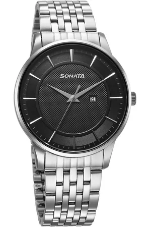 Sonata Wedding Quartz Analog Black Dial Stainless Steel Strap Watch For Men