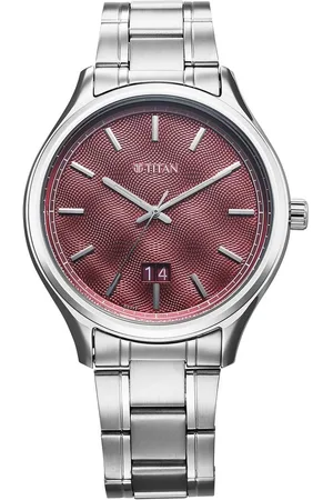 Titan Palette Of Time Quartz Analog with Date Maroon Dial Stainless Steel Strap Watch For Men