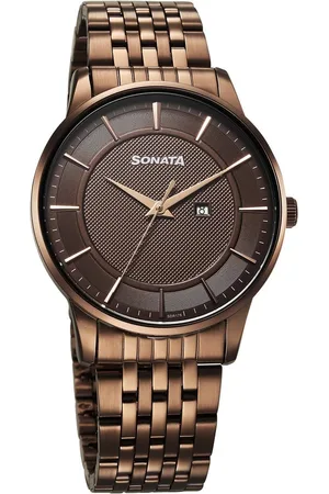 Sonata Wedding Quartz Analog Brown Dial Stainless Steel Strap Watch For Men