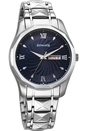 Sonata Wedding Quartz Analog Blue Dial Stainless Steel Strap Watch For Men