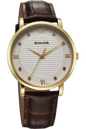 Sonata Wedding Quartz Analog Off White Dial Leather Strap Watch For Men