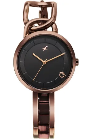 Fastrack Opulence Quartz Analog Black Dial Brown Metal Strap Watch For Girls