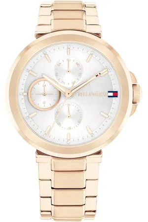 Tommy Hilfiger Multifunction Silver Dial Golden Color Stainless Steel Strap Watch For Women
