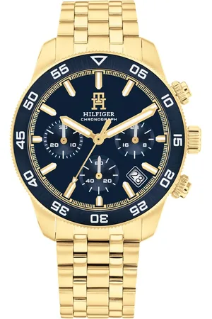 Tommy Hilfiger Chronograph Blue Dial Golden Color Stainless Steel Strap Watch For Men