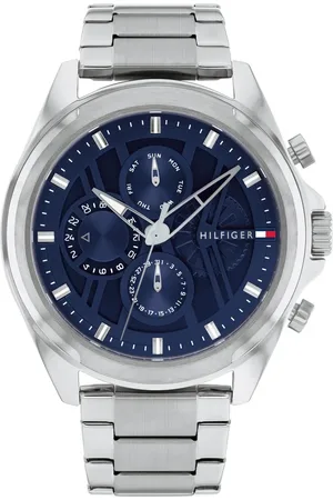 Tommy Hilfiger Multifunction Blue Dial Silver Color Stainless Steel Strap Watch For Men