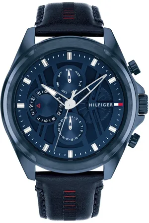 Tommy Hilfiger Multifunction Blue Dial Blue Color Leather Strap Watch For Men