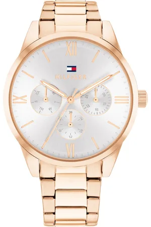 Tommy Hilfiger Multifunction Silver Dial Rose Gold Color Stainless Steel Strap Watch For Women
