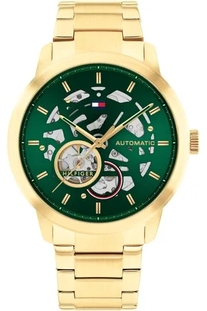 Tommy Hilfiger Automatic Green Dial Golden Color Stainless Steel Strap Watch For Men