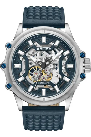 Police Automatic With Self Winding Blue Dial Blue Color Leather Strap Watch For Men