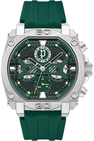 Police Multifunction Green Dial Green Color Silicone Strap Watch For Men