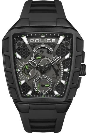 Police Multifunction Black Dial Black Color Silicone Strap Watch For Men