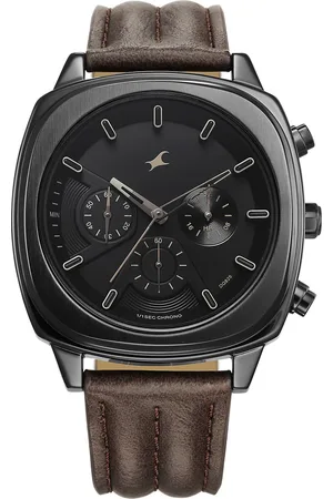 Fastrack Kronos Chronograph Black Dial Brown Leather Strap Watch For Guys