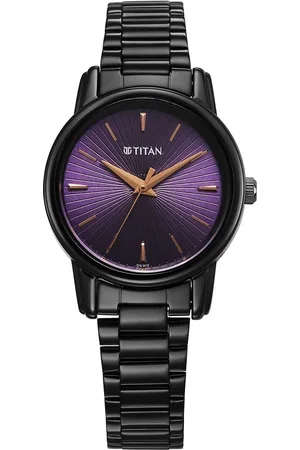 Titan Karishma Quartz Analog Purple Dial Black Stainless Steel Strap Watch For Women