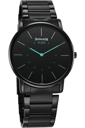 Sonata Sleek Quartz Analog Black Dial Black Stainless Steel Strap Watch For Men