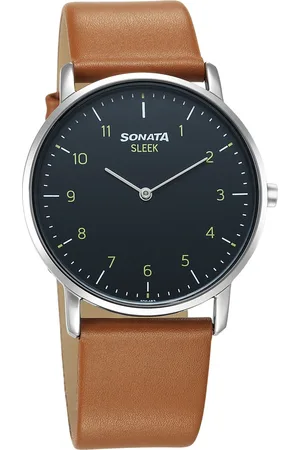 Sonata Sleek Quartz Analog Grey Dial Tan Leather Strap Watch For Men
