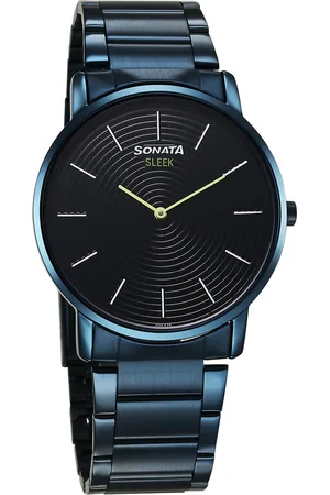 Sonata Sleek Quartz Analog Blue Dial Blue Stainless Steel Strap Watch For Men