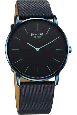Sonata Sleek Quartz Analog Blue Dial Blue Leather Strap Watch For Men